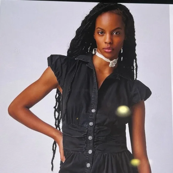 FREE PEOPLE Chester black Denim Mini Dress SIZE M - Picture 2 of 7